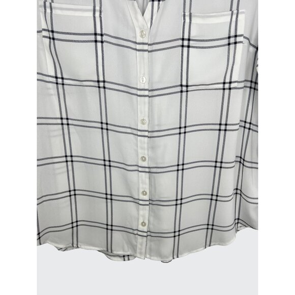 FORTUNE + IVY Christelle White & Black Plaid Button Down Blouse 3/4 Sleeve XL - Picture 7 of 16